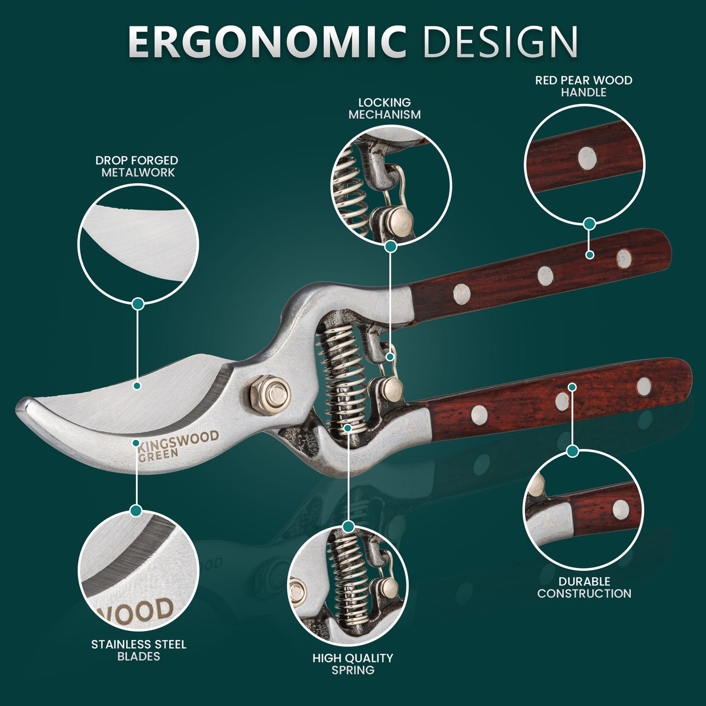 Kingswood Green Traditional Bypass Secateurs