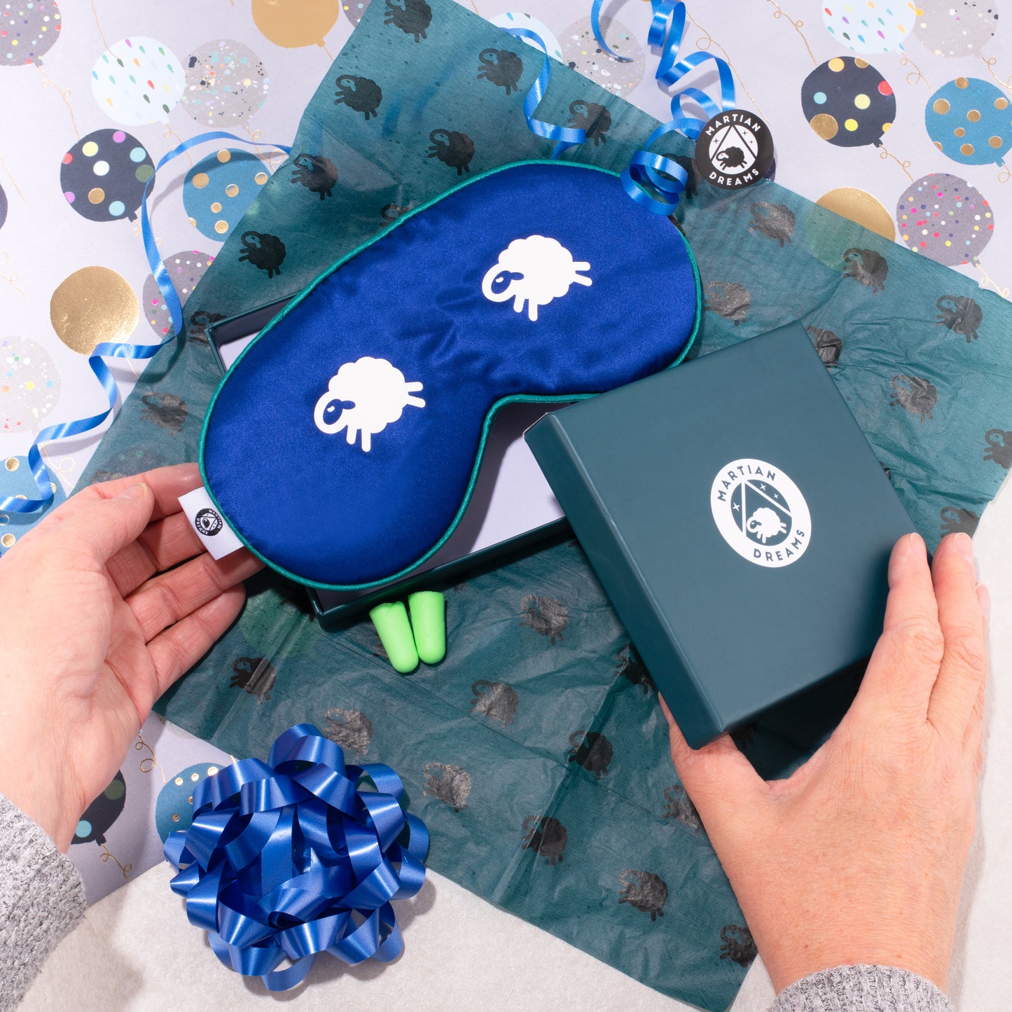 Silk Sleep Eye Mask “Counting Sheep” by Martian Dreams