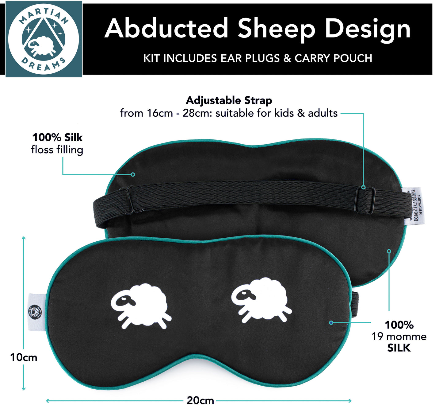 Silk Sleep Eye Mask “Counting Sheep” by Martian Dreams